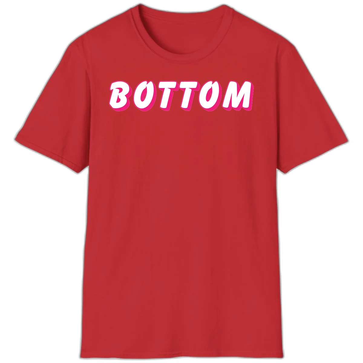Bold magenta and white 'BOTTOM' text with 3D shadow effect on gray background in Red