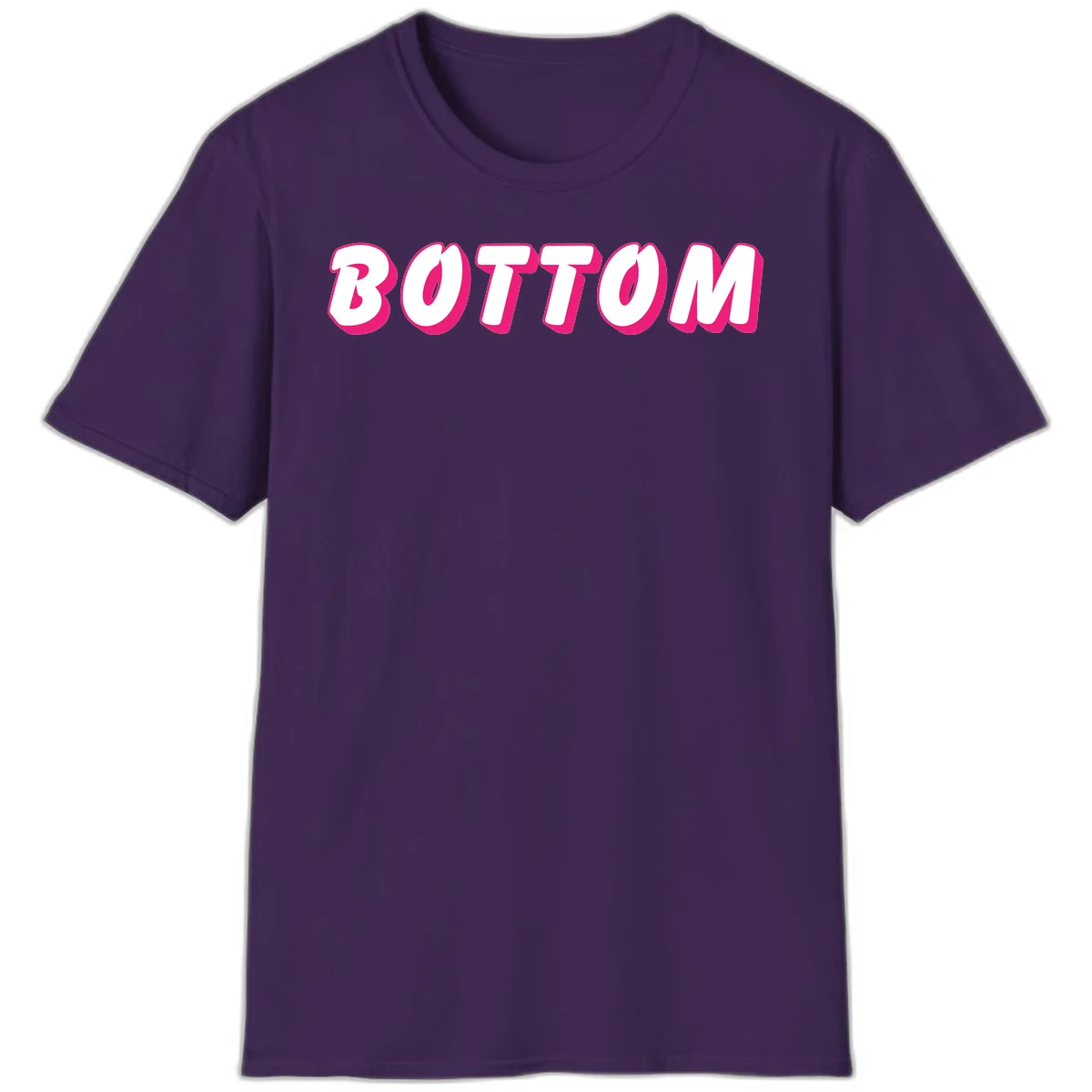 Bold magenta and white 'BOTTOM' text with 3D shadow effect on gray background in Purple