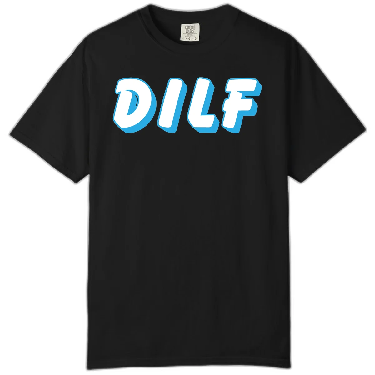 DLSF bold typography design with white letters and blue 3D shadow effect on gray background in Black