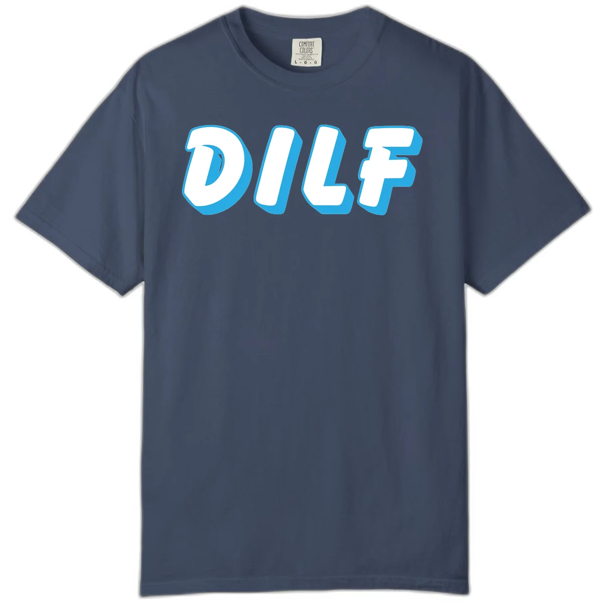 DLSF bold typography design with white letters and blue 3D shadow effect on gray background in Midnight