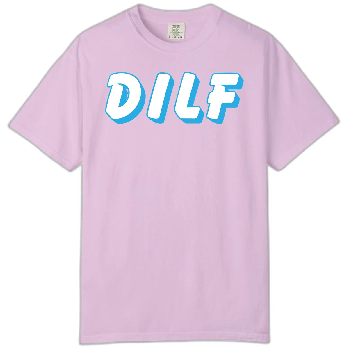 DLSF bold typography design with white letters and blue 3D shadow effect on gray background in Orchid