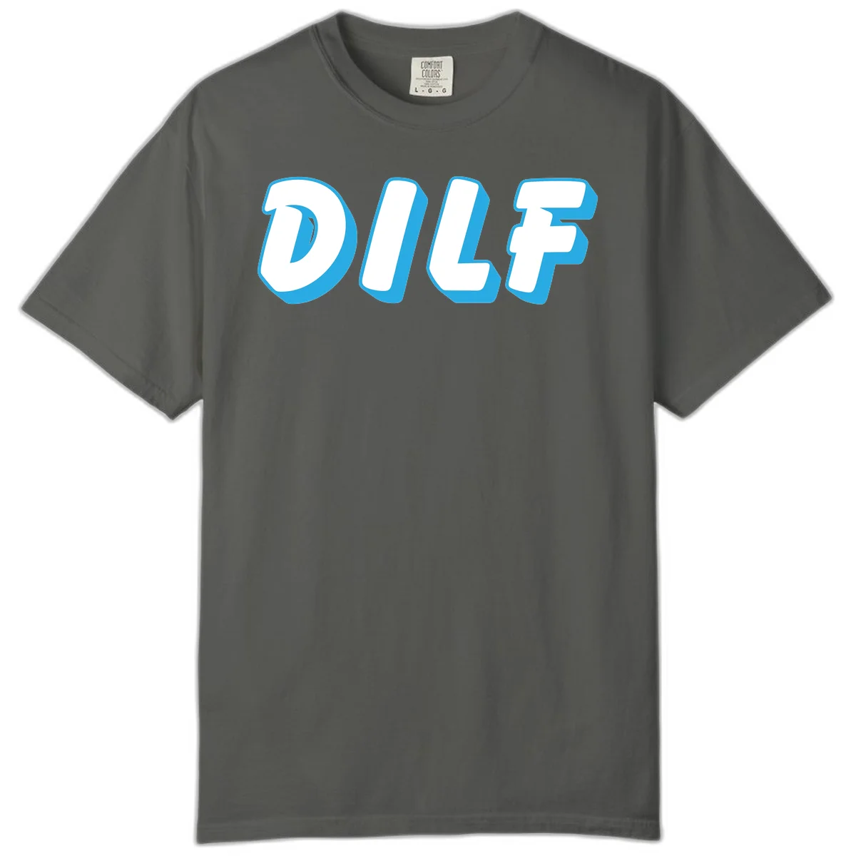 DLSF bold typography design with white letters and blue 3D shadow effect on gray background in Pepper