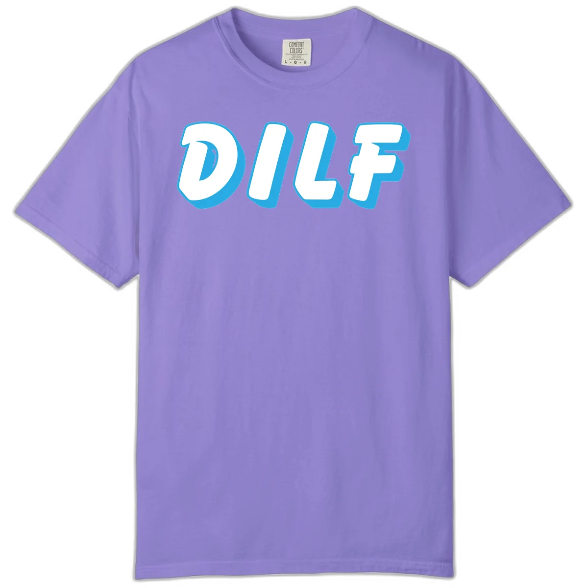 DLSF bold typography design with white letters and blue 3D shadow effect on gray background in Violet
