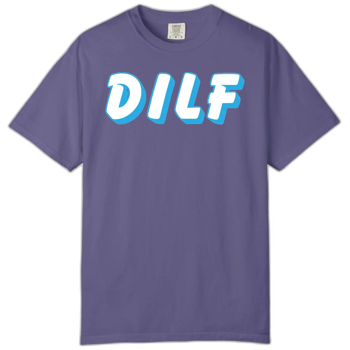 DLSF bold typography design with white letters and blue 3D shadow effect on gray background in Grape