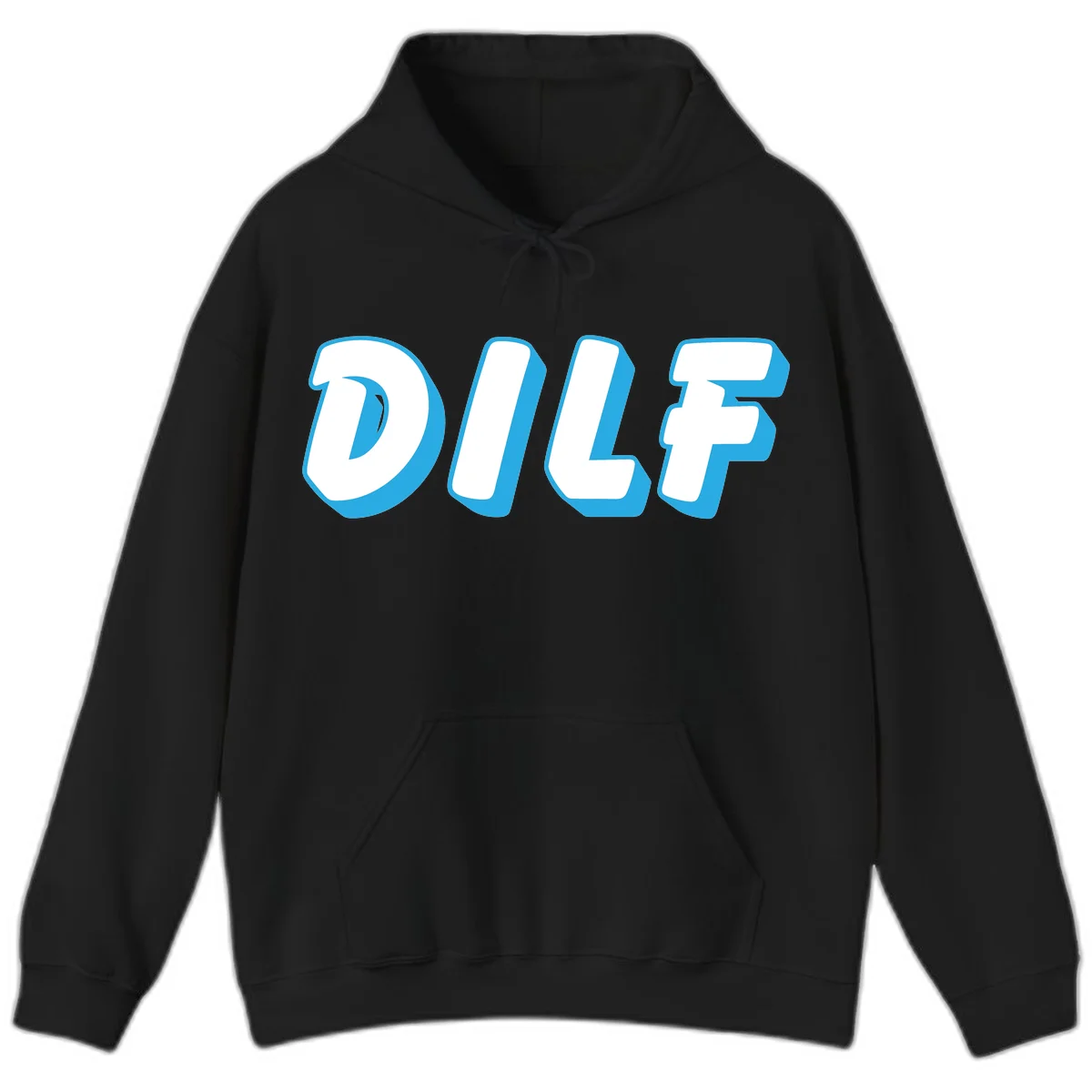 DLSF bold typography design with white letters and blue 3D shadow effect on gray background in Black