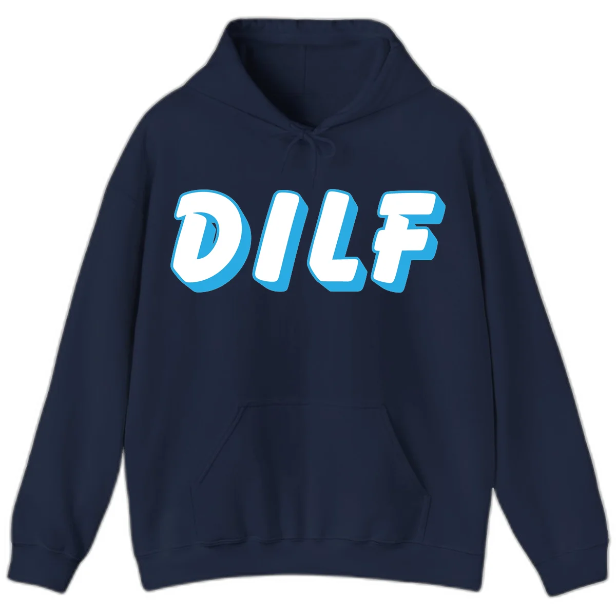 DLSF bold typography design with white letters and blue 3D shadow effect on gray background in Navy