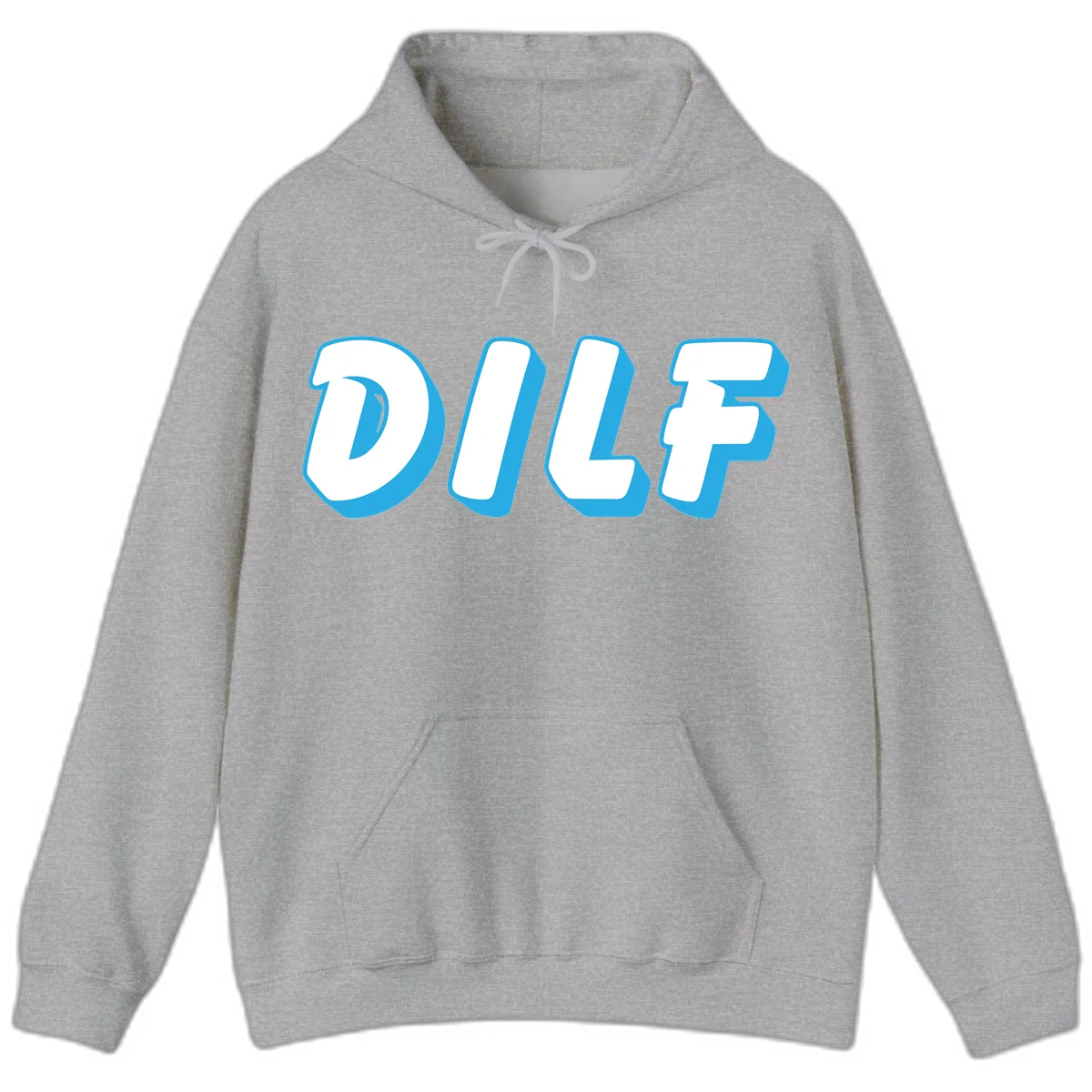 DLSF bold typography design with white letters and blue 3D shadow effect on gray background in Sport Grey