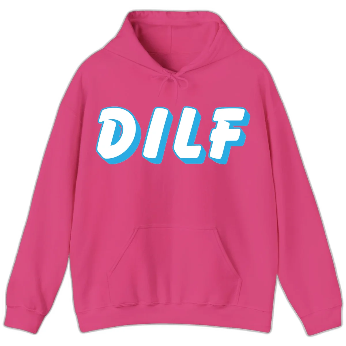 DLSF bold typography design with white letters and blue 3D shadow effect on gray background in Heliconia