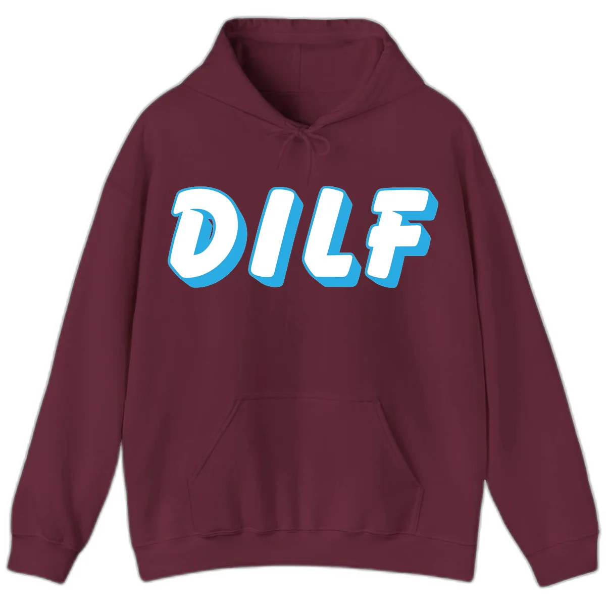DLSF bold typography design with white letters and blue 3D shadow effect on gray background in Maroon
