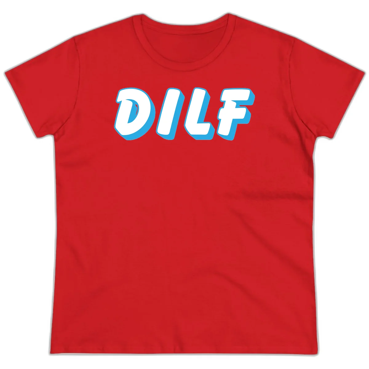 DLSF bold typography design with white letters and blue 3D shadow effect on gray background in Red