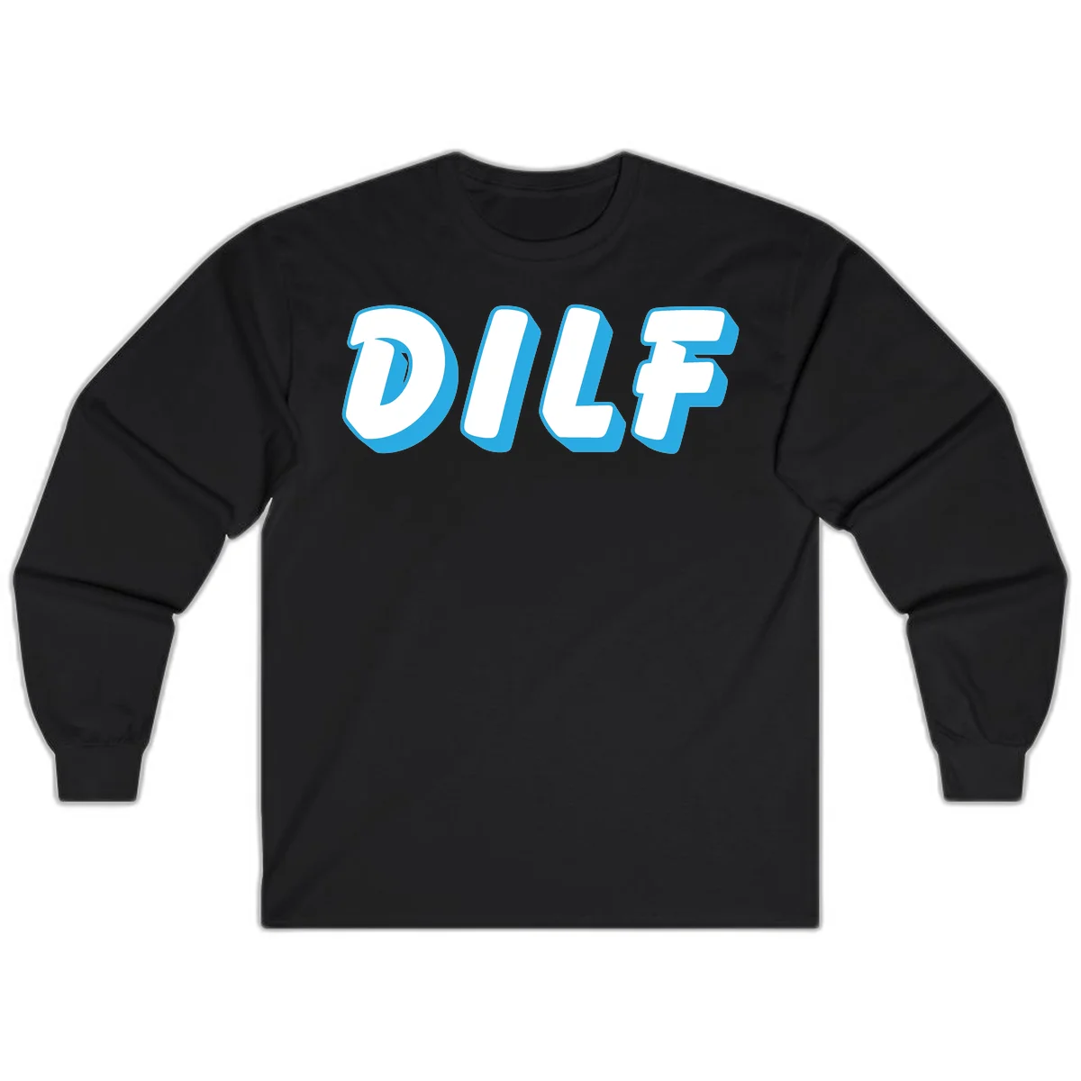 DLSF bold typography design with white letters and blue 3D shadow effect on gray background in Black