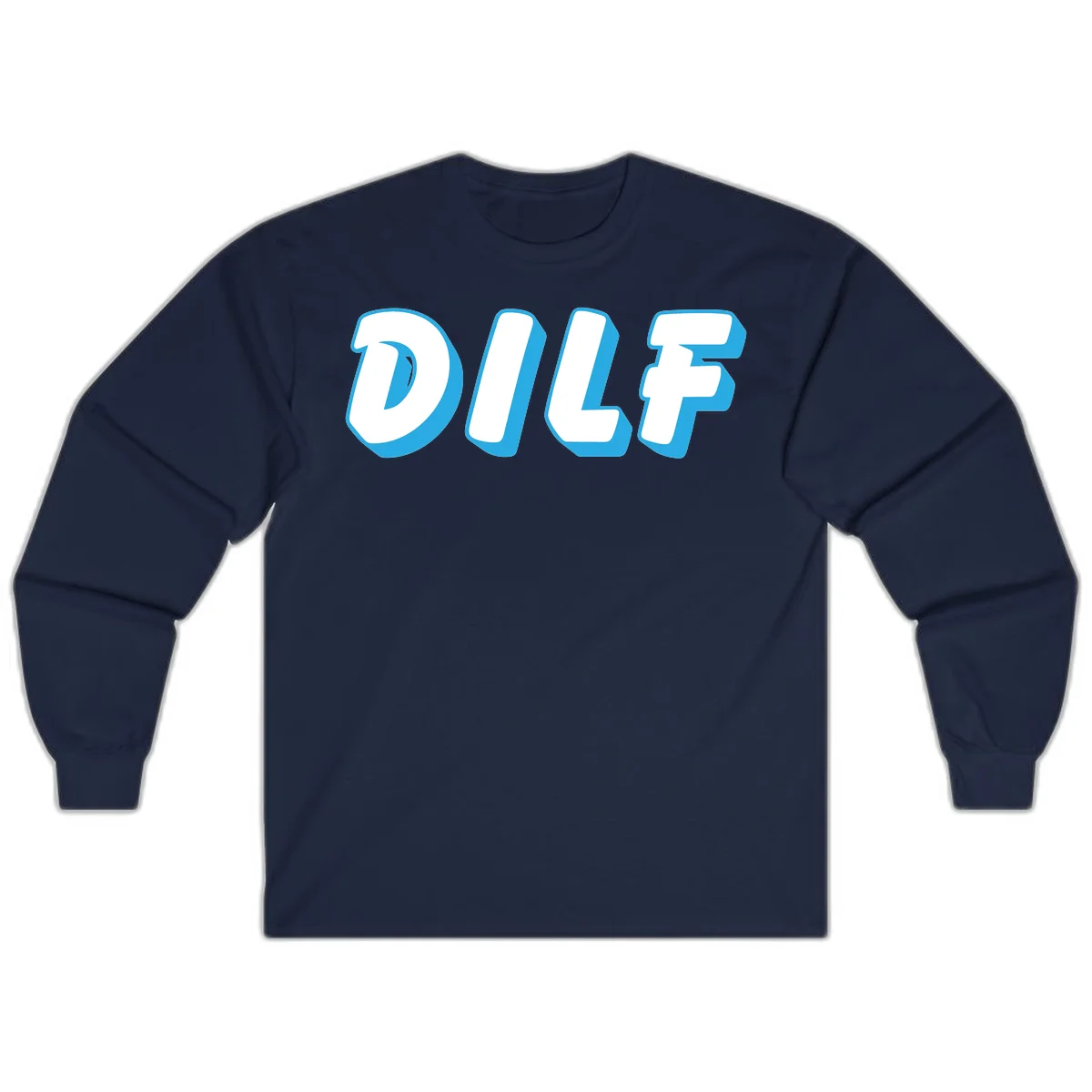 DLSF bold typography design with white letters and blue 3D shadow effect on gray background in Navy