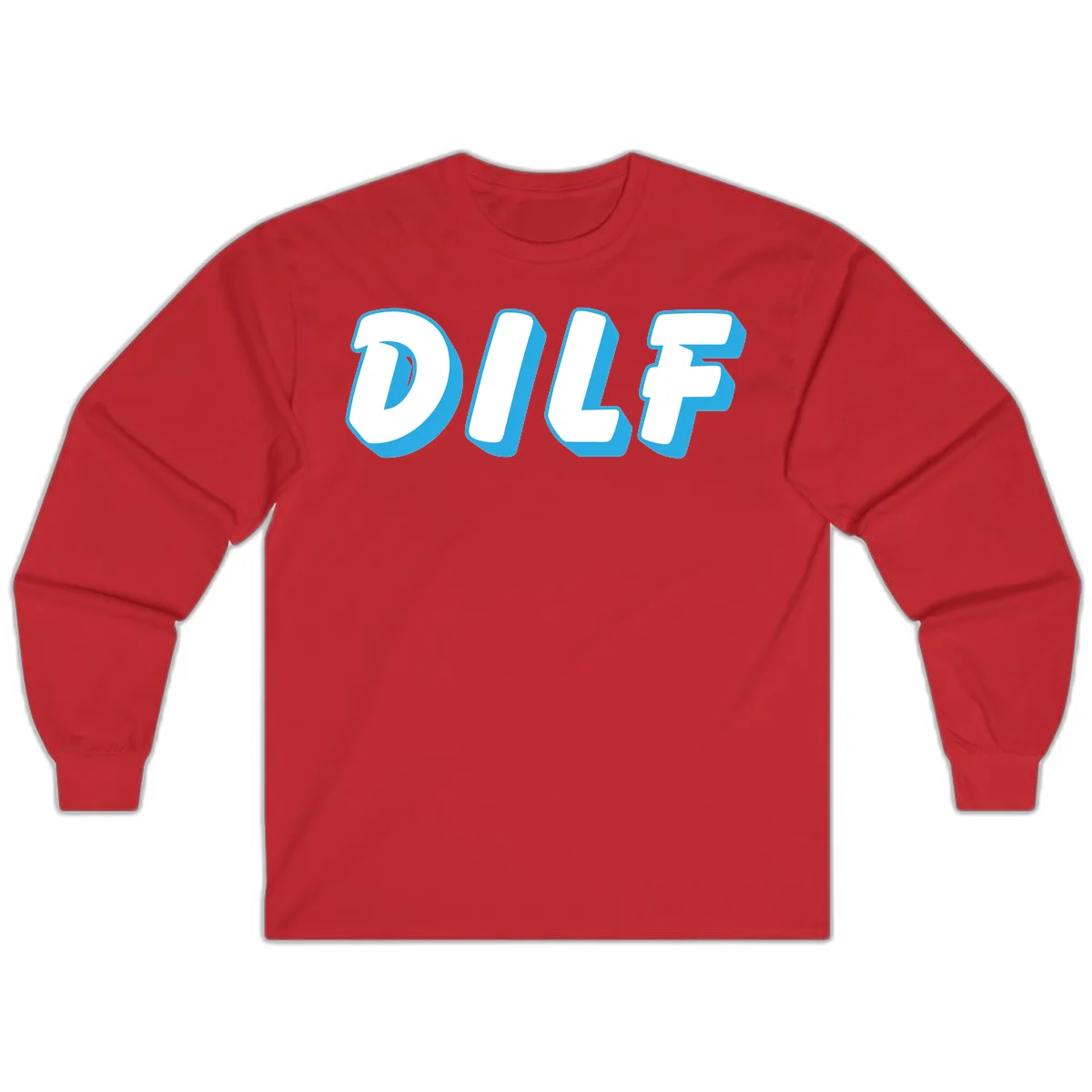 DLSF bold typography design with white letters and blue 3D shadow effect on gray background in Red