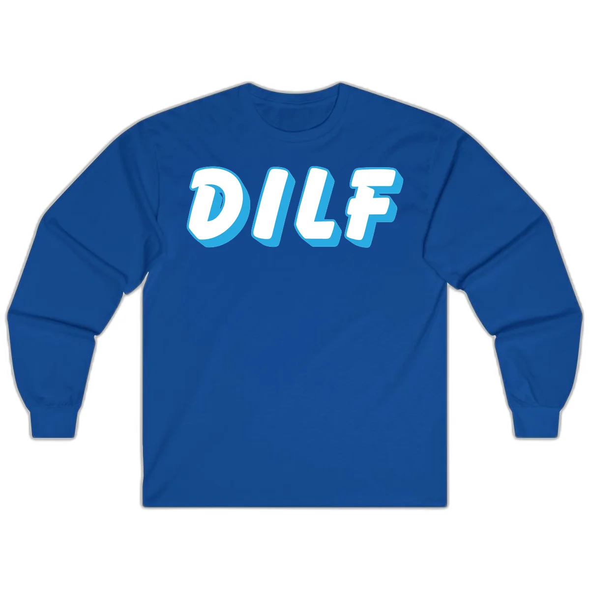 DLSF bold typography design with white letters and blue 3D shadow effect on gray background in Royal