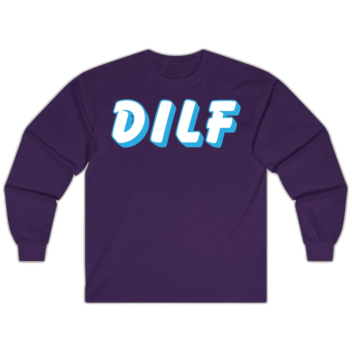DLSF bold typography design with white letters and blue 3D shadow effect on gray background in Purple