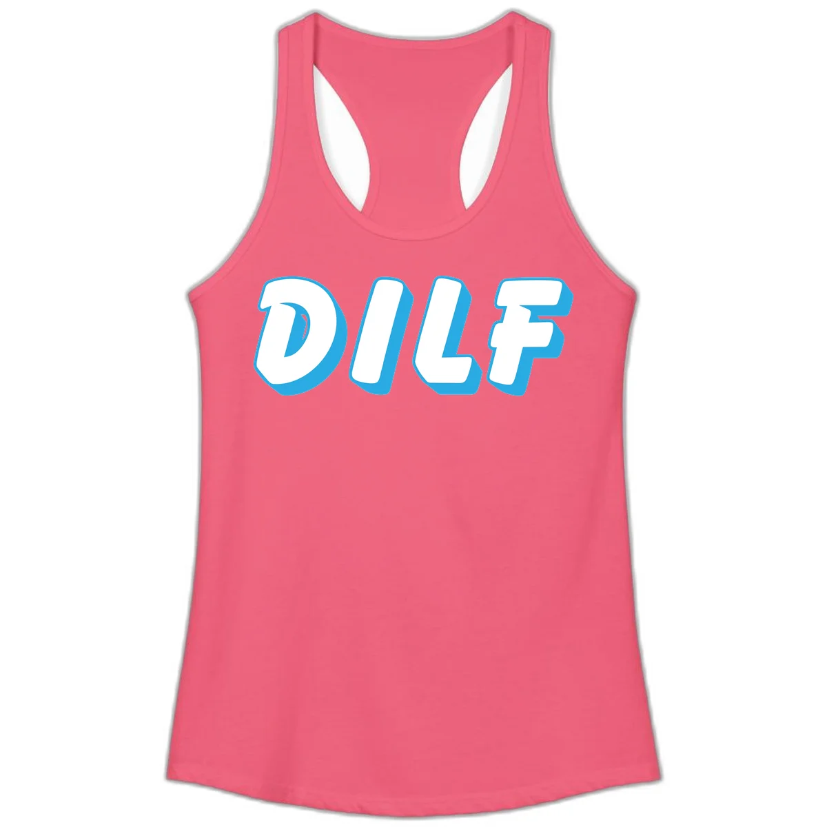 DLSF bold typography design with white letters and blue 3D shadow effect on gray background in Hot Pink