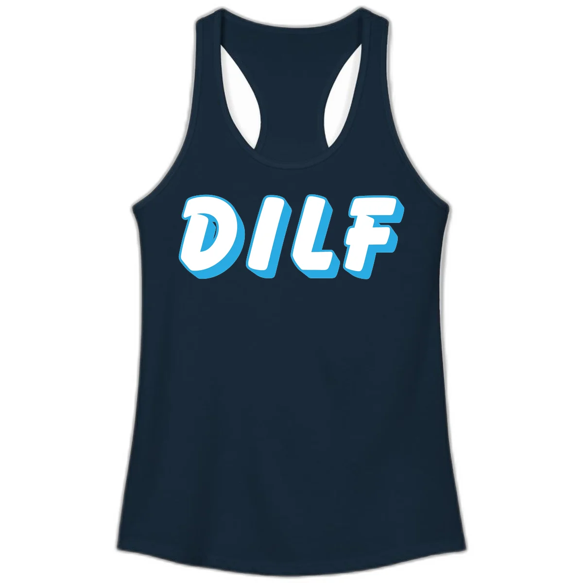 DLSF bold typography design with white letters and blue 3D shadow effect on gray background in Solid Midnight Navy