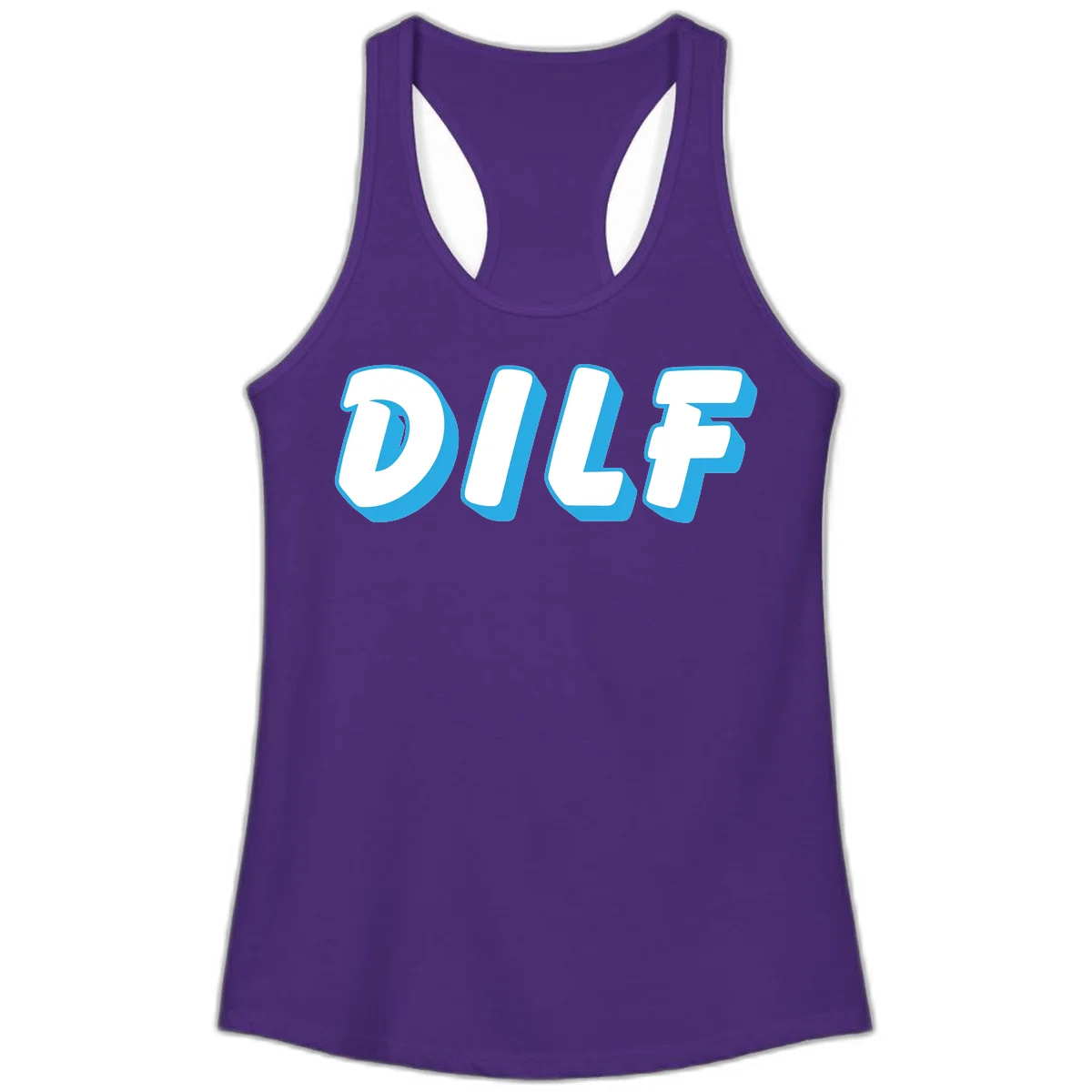 DLSF bold typography design with white letters and blue 3D shadow effect on gray background in Solid Purple Rush