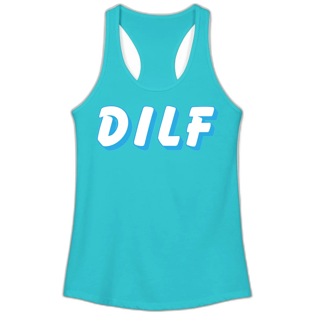 DLSF bold typography design with white letters and blue 3D shadow effect on gray background in Solid Tahiti Blue