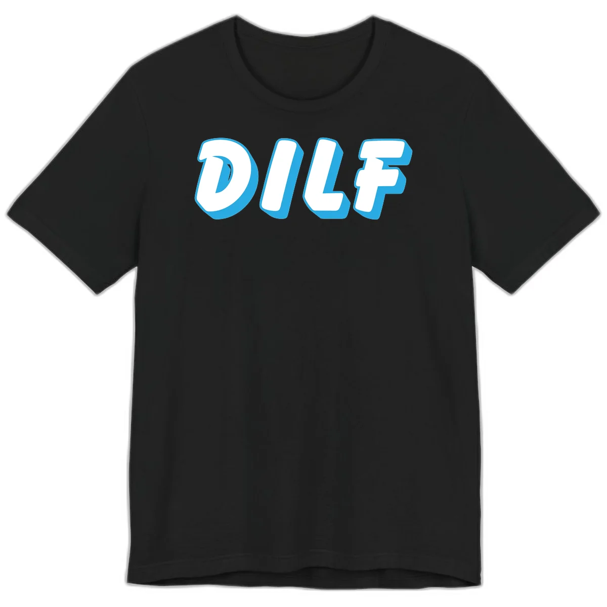 DLSF bold typography design with white letters and blue 3D shadow effect on gray background in Black