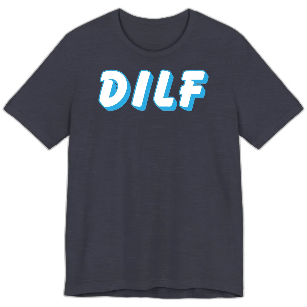DLSF bold typography design with white letters and blue 3D shadow effect on gray background in Heather Midnight Navy