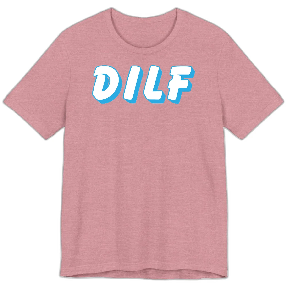 DLSF bold typography design with white letters and blue 3D shadow effect on gray background in Heather Orchid