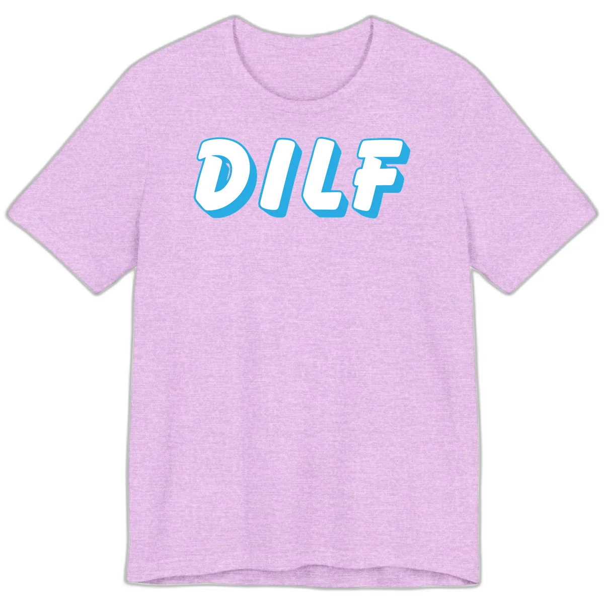 DLSF bold typography design with white letters and blue 3D shadow effect on gray background in Heather Prism Lilac