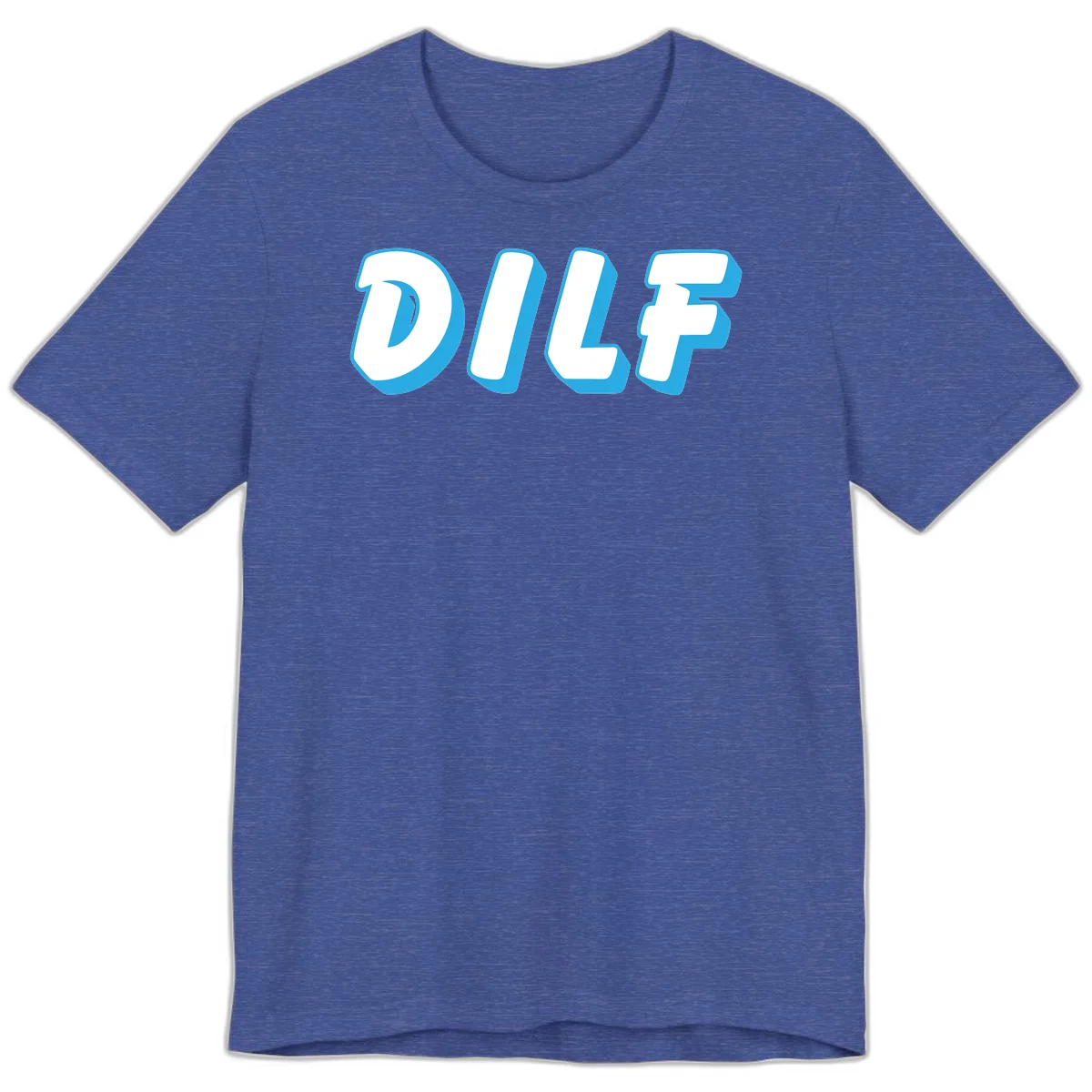 DLSF bold typography design with white letters and blue 3D shadow effect on gray background in Heather True Royal