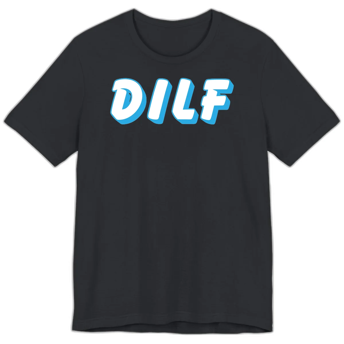 DLSF bold typography design with white letters and blue 3D shadow effect on gray background in Vintage Black
