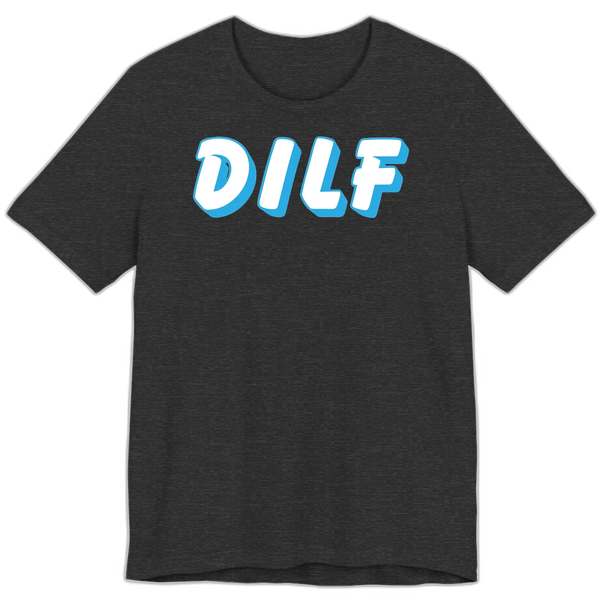 DLSF bold typography design with white letters and blue 3D shadow effect on gray background in Dark Grey Heather