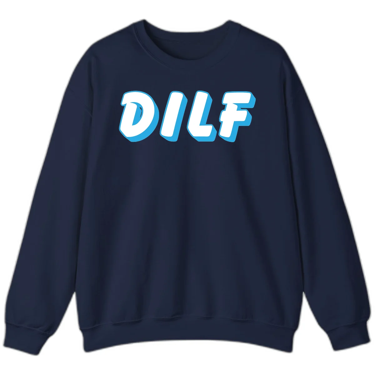 DLSF bold typography design with white letters and blue 3D shadow effect on gray background in Navy