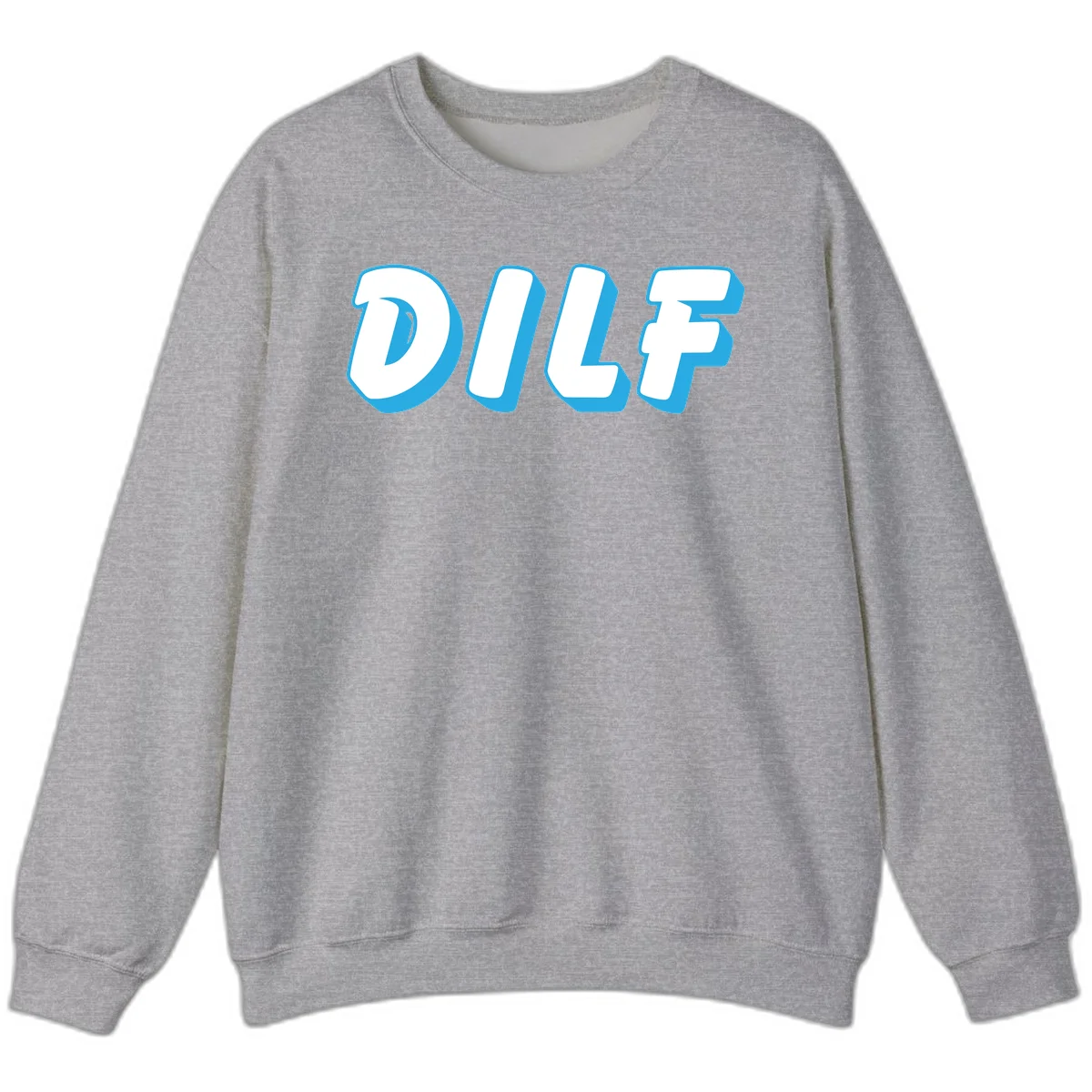 DLSF bold typography design with white letters and blue 3D shadow effect on gray background in Sport Grey
