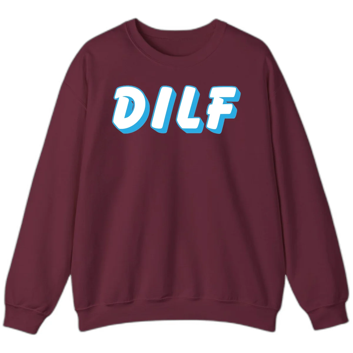 DLSF bold typography design with white letters and blue 3D shadow effect on gray background in Maroon