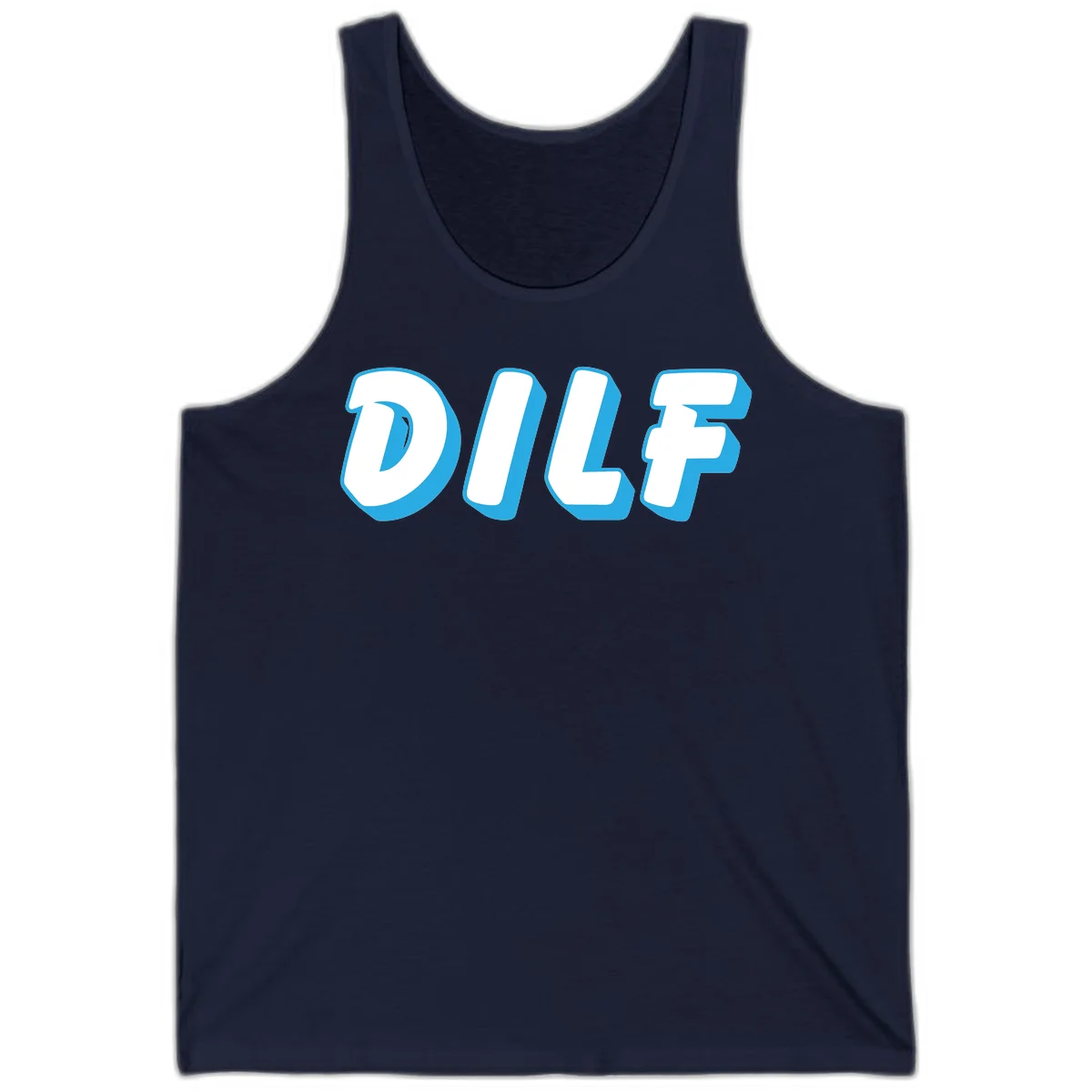 DLSF bold typography design with white letters and blue 3D shadow effect on gray background in Navy