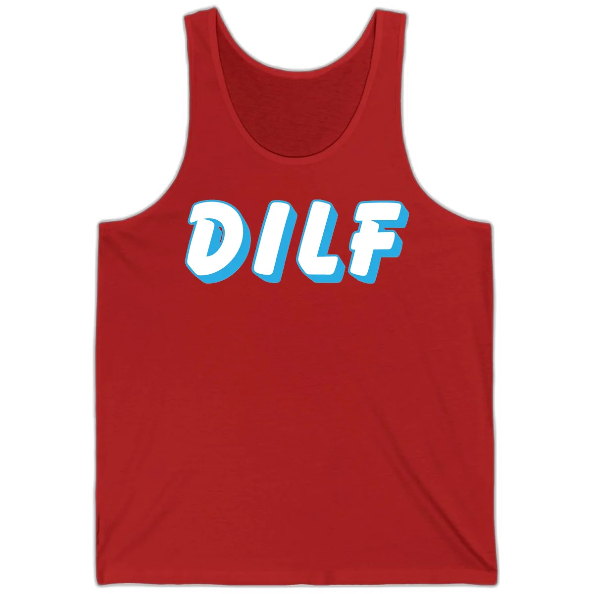 DLSF bold typography design with white letters and blue 3D shadow effect on gray background in Red