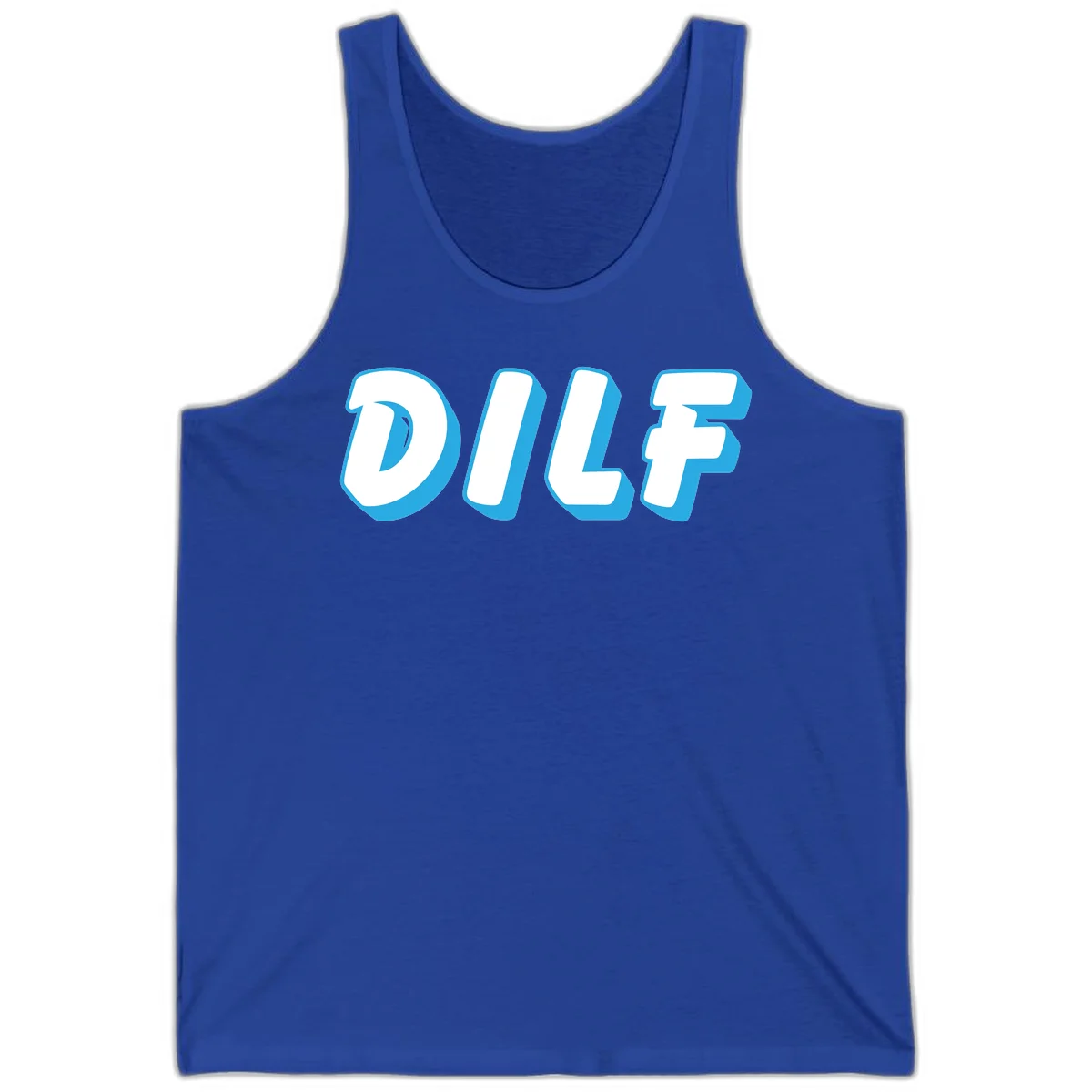 DLSF bold typography design with white letters and blue 3D shadow effect on gray background in True Royal