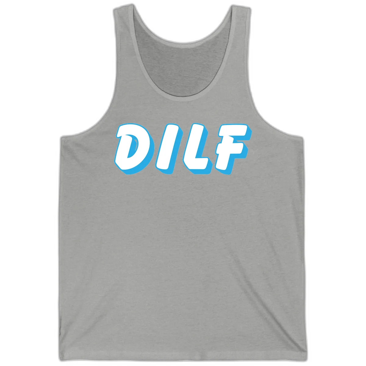 DLSF bold typography design with white letters and blue 3D shadow effect on gray background in Athletic Heather