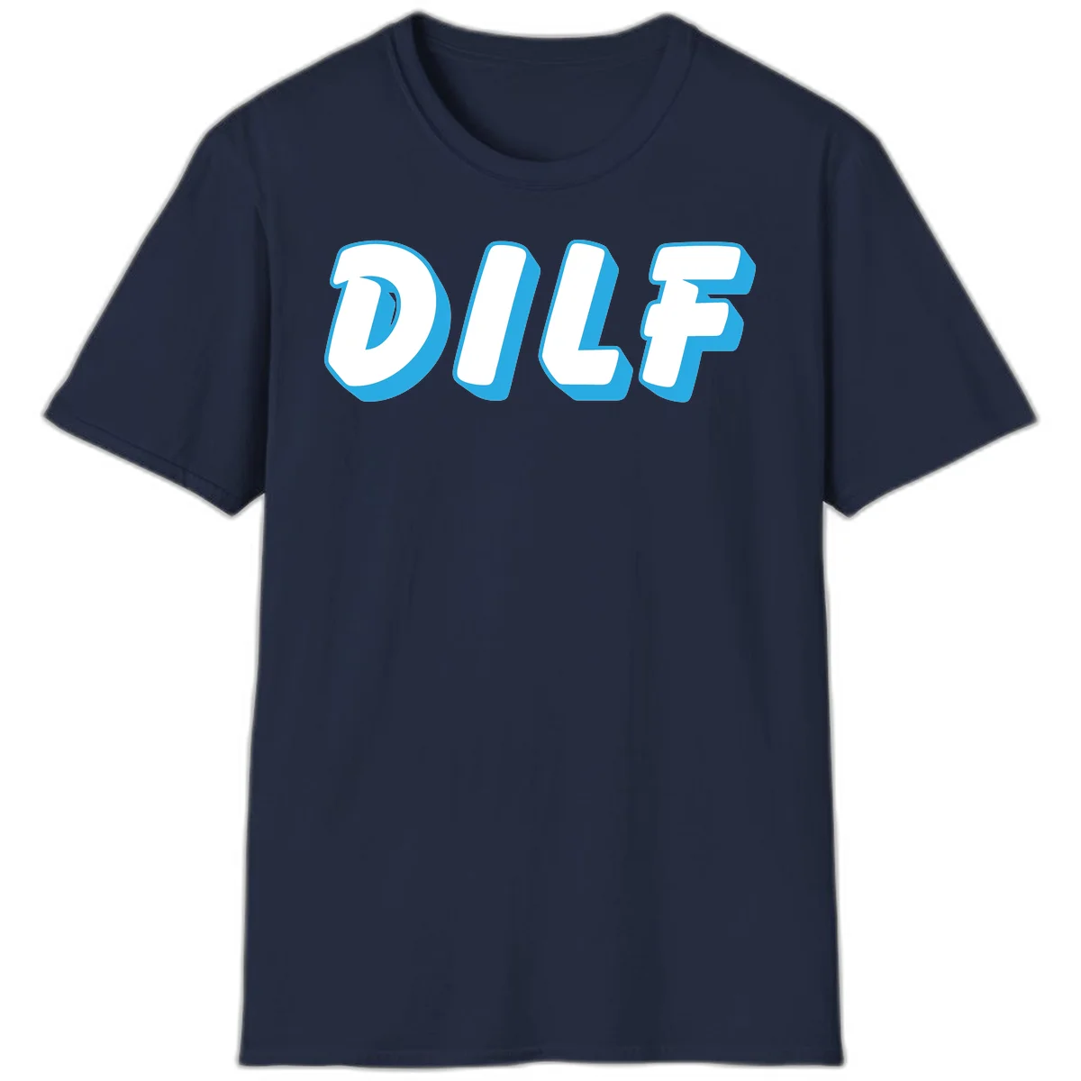 DLSF bold typography design with white letters and blue 3D shadow effect on gray background in Navy