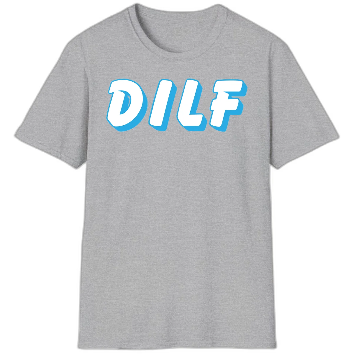 DLSF bold typography design with white letters and blue 3D shadow effect on gray background in Sport Grey