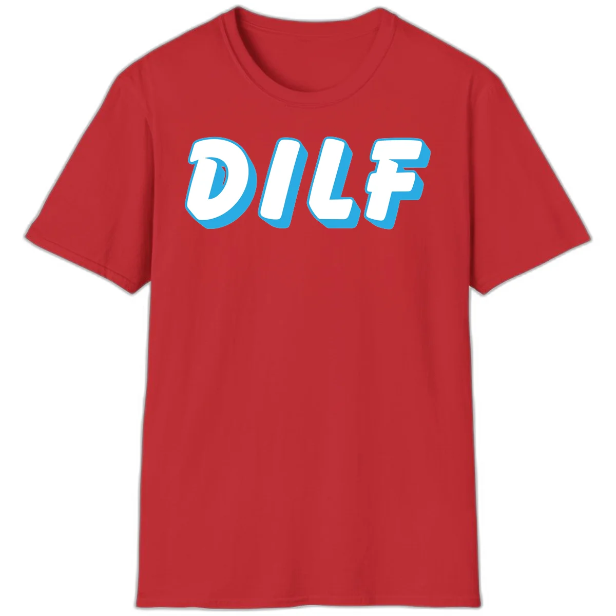 DLSF bold typography design with white letters and blue 3D shadow effect on gray background in Red