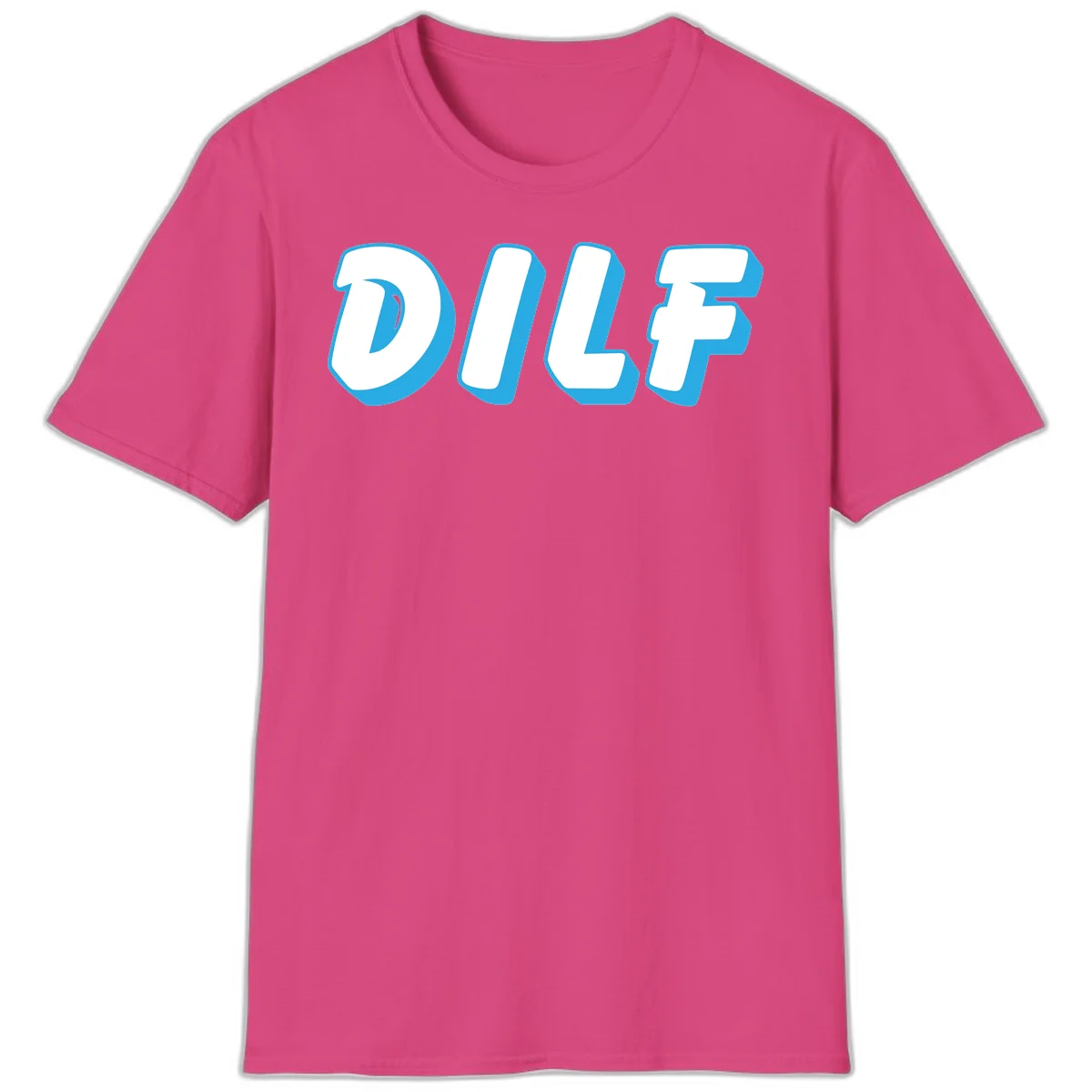 DLSF bold typography design with white letters and blue 3D shadow effect on gray background in Heliconia