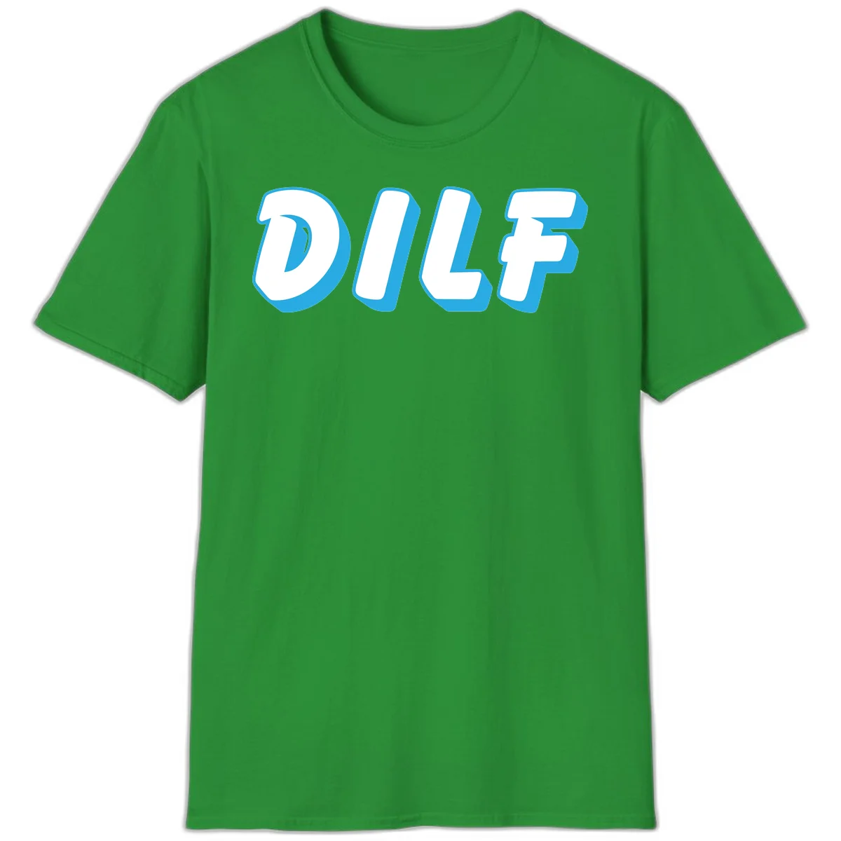 DLSF bold typography design with white letters and blue 3D shadow effect on gray background in Irish Green