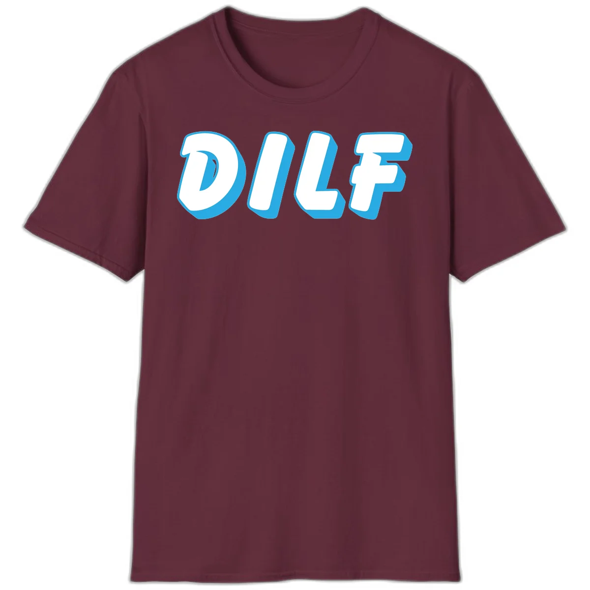 DLSF bold typography design with white letters and blue 3D shadow effect on gray background in Maroon