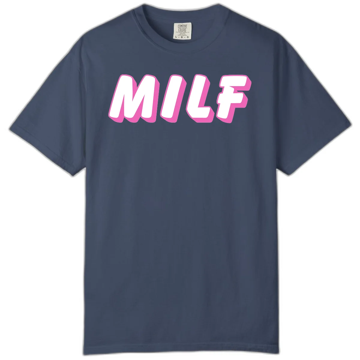 Bold white block letters spelling MILF with pink 3D shadow effect on gray background in Midnight