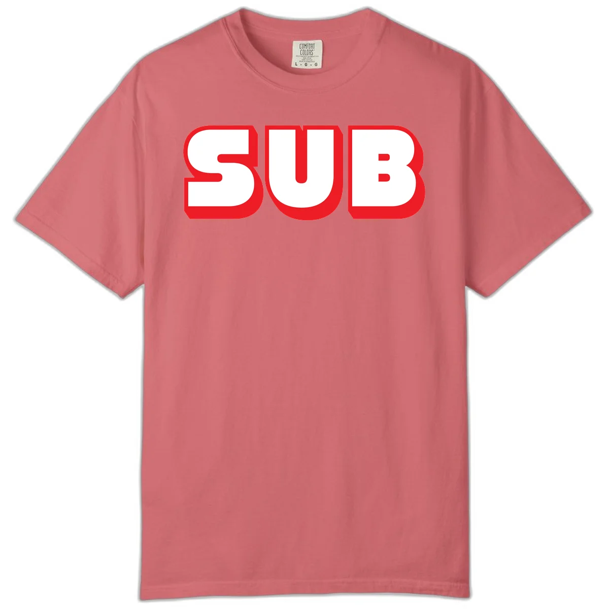 Bold red and white typography design reading 'SUB 3' with thick rounded letters in Watermelon