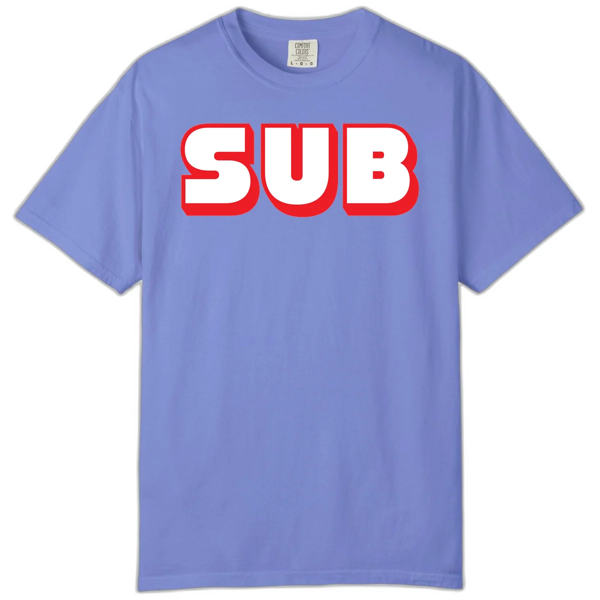 Bold red and white typography design reading 'SUB 3' with thick rounded letters in Flo Blue