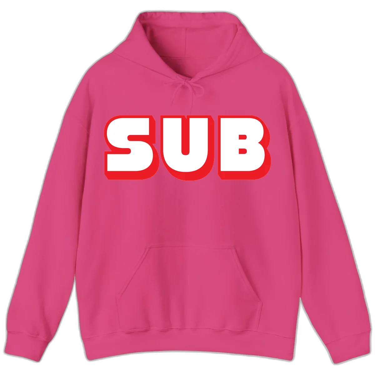 Bold red and white typography design reading 'SUB 3' with thick rounded letters in Heliconia