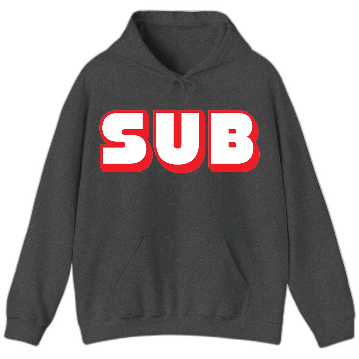 Bold red and white typography design reading 'SUB 3' with thick rounded letters in Dark Heather