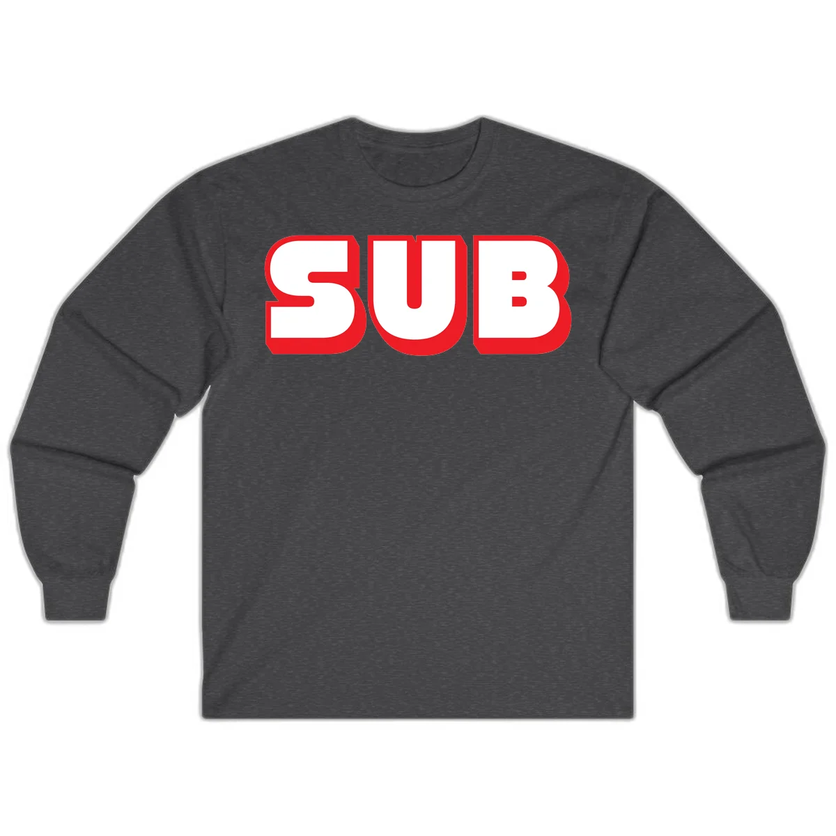 Bold red and white typography design reading 'SUB 3' with thick rounded letters in Dark Heather