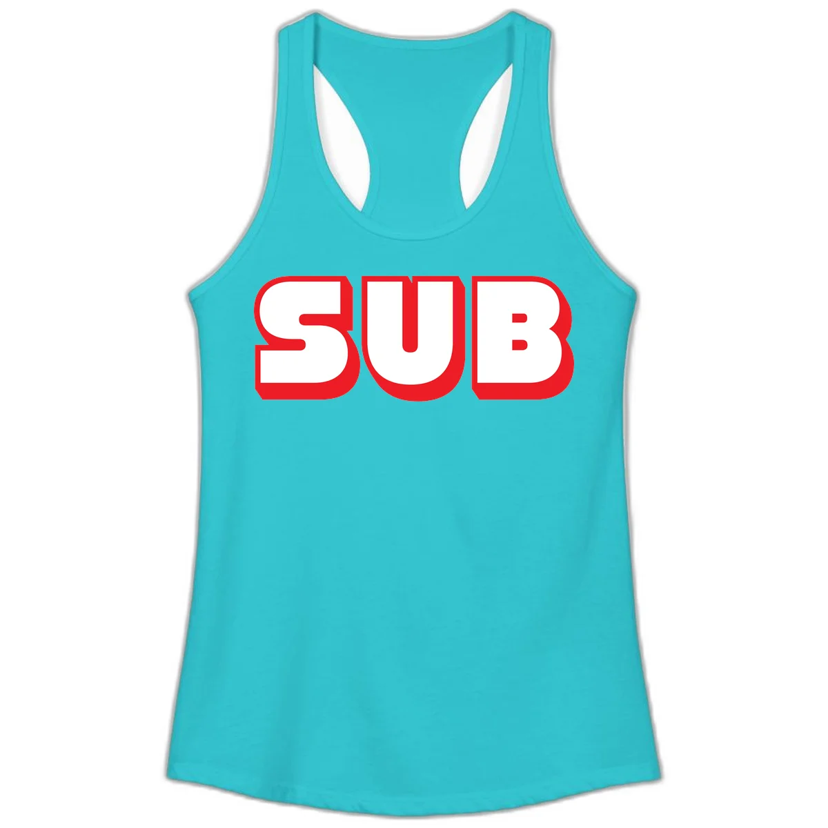 Bold red and white typography design reading 'SUB 3' with thick rounded letters in Solid Tahiti Blue